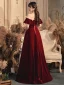Schlicht Rot Velour Abendkleider 2020 A Linie Off Shoulder Glockenhülsen Lange Rüschen Rückenfreies Festliche Kleider