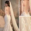 Illusion Champagne Transparentes La Mariée Robe De Mariée 2020 Trompette / Sirène Encolure Dégagée Sans Manches Dos Nu Appliques En Dentelle Perlage Train De Balayage Volants