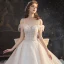 Elegant Champagne Bridal Wedding Dresses 2020 Ball Gown Off-The-Shoulder Short Sleeve Backless Sequins Beading Glitter Tulle Cathedral Train Ruffle