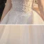 Elegant Champagne Bridal Wedding Dresses 2020 Ball Gown Off-The-Shoulder Short Sleeve Backless Sequins Beading Glitter Tulle Cathedral Train Ruffle
