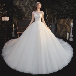 Vintage Retro White Bridal Wedding Dresses 2020 Ball Gown See Through High Neck Sleeveless Backless Appliques Lace Beading Cathedral Train Ruffle