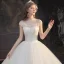 Vintage / Originale Blanche La Mariée Robe De Mariée 2020 Robe Boule Transparentes Col Haut Sans Manches Dos Nu Appliques En Dentelle Perlage Cathedral Train Volants