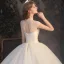 Vintage / Originale Blanche La Mariée Robe De Mariée 2020 Robe Boule Transparentes Col Haut Sans Manches Dos Nu Appliques En Dentelle Perlage Cathedral Train Volants
