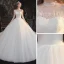 Vintage / Originale Blanche La Mariée Robe De Mariée 2020 Robe Boule Transparentes Col Haut Sans Manches Dos Nu Appliques En Dentelle Perlage Cathedral Train Volants