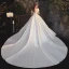 Modest / Simple White Satin Bridal Wedding Dresses 2020 Ball Gown Square Neckline Short Sleeve Backless Cathedral Train Ruffle