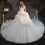 Luxury / Gorgeous Champagne Bridal Wedding Dresses 2020 Ball Gown Strapless Sleeveless Backless Glitter Tulle Cathedral Train Ruffle