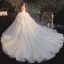 Luxury / Gorgeous Champagne Bridal Wedding Dresses 2020 Ball Gown Strapless Sleeveless Backless Glitter Tulle Cathedral Train Ruffle