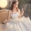 Luxury / Gorgeous Champagne Bridal Wedding Dresses 2020 Ball Gown Strapless Sleeveless Backless Glitter Tulle Cathedral Train Ruffle