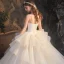 Luxury / Gorgeous Champagne Bridal Wedding Dresses 2020 Ball Gown Strapless Sleeveless Backless Glitter Tulle Cathedral Train Ruffle