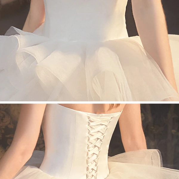 Luxury / Gorgeous Champagne Bridal Wedding Dresses 2020 Ball Gown Strapless Sleeveless Backless Glitter Tulle Cathedral Train Ruffle