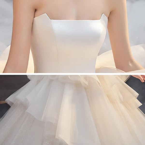 Zora Corte De Baile Sin Tirante Vestido De Novia Con Cuentas Champán Tallas Grandes main image 1