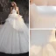 Luxury / Gorgeous Champagne Bridal Wedding Dresses 2020 Ball Gown Strapless Sleeveless Backless Glitter Tulle Cathedral Train Ruffle