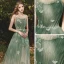 Elegant Sage Green Evening Dresses  Prom Dresses 2020 A-Line / Princess Shoulders Sleeveless Appliques Butterfly Lace Glitter Tulle Floor-Length / Long Ruffle Backless