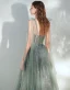 Chic / Belle Vert Cendré Robe De Bal 2020 Princesse épaules Sans Manches Paillettes Longueur Cheville Volants Dos Nu Robe De Ceremonie
