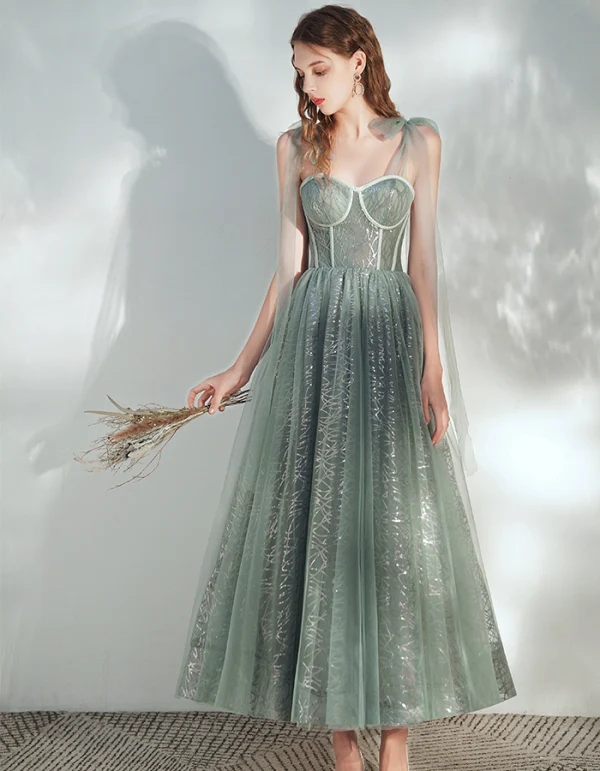 Chic / Belle Vert Cendré Robe De Bal 2020 Princesse épaules Sans Manches Paillettes Longueur Cheville Volants Dos Nu Robe De Ceremonie