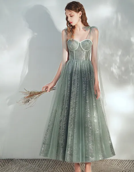 Chic / Beautiful Sage Green Prom Dresses 2020 A-Line / Princess ...