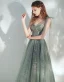 Chic / Belle Vert Cendré Robe De Bal 2020 Princesse épaules Sans Manches Paillettes Longueur Cheville Volants Dos Nu Robe De Ceremonie