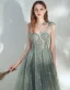 Chic / Belle Vert Cendré Robe De Bal 2020 Princesse épaules Sans Manches Paillettes Longueur Cheville Volants Dos Nu Robe De Ceremonie