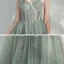 Chic / Belle Vert Cendré Robe De Bal 2020 Princesse épaules Sans Manches Paillettes Longueur Cheville Volants Dos Nu Robe De Ceremonie