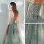 Chic / Belle Vert Cendré Robe De Bal 2020 Princesse épaules Sans Manches Paillettes Longueur Cheville Volants Dos Nu Robe De Ceremonie