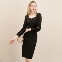 Simple Noire de retour Robe De Graduation 2020 Princesse Encolure Carrée Gonflée Manches Longues Courte Robe De Ceremonie