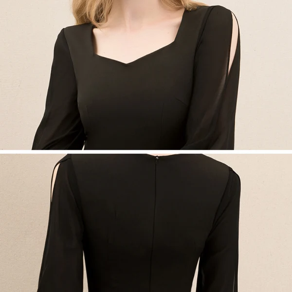 Modest / Simple Black Homecoming Graduation Dresses 2020 A-Line / Princess Square Neckline Puffy Long Sleeve Short Formal Dresses