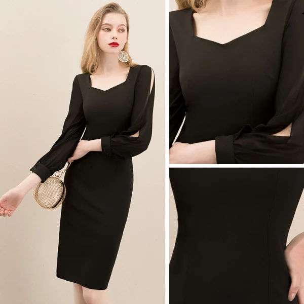 Modest / Simple Black Homecoming Graduation Dresses 2020 A-Line / Princess Square Neckline Puffy Long Sleeve Short Formal Dresses