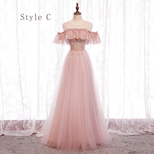 Fine Perle Rosa Brudepikekjoler 2020 Prinsesse Ryggløse Beading Glitter Tyll Lange Buste