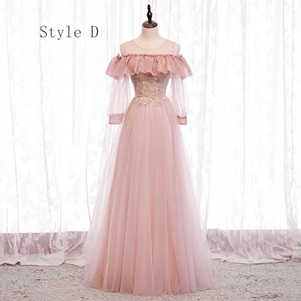 Fine Perle Rosa Brudepikekjoler 2020 Prinsesse Ryggløse Beading Glitter Tyll Lange Buste