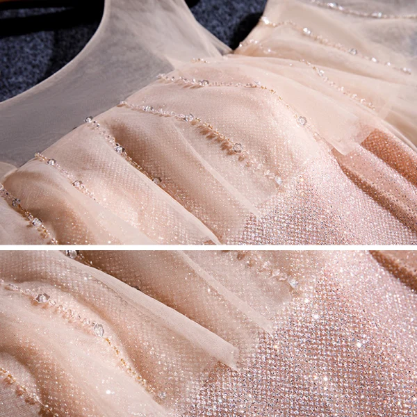 Fine Perle Rosa Brudepikekjoler 2020 Prinsesse Ryggløse Sash Beading Glitter Tyll Lange Buste