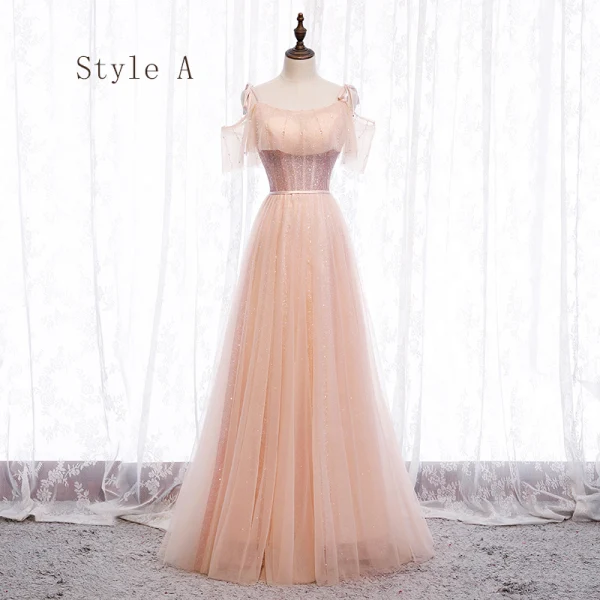 Fine Perle Rosa Brudepikekjoler 2020 Prinsesse Ryggløse Sash Beading Glitter Tyll Lange Buste