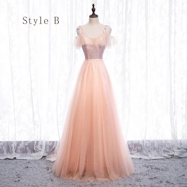 Fine Perle Rosa Brudepikekjoler 2020 Prinsesse Ryggløse Sash Beading Glitter Tyll Lange Buste