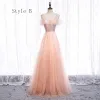 Chic / Belle Perle Rose Robe Demoiselle D'honneur 2020 Princesse Dos Nu Ceinture Perlage Glitter Tulle Longue Volants