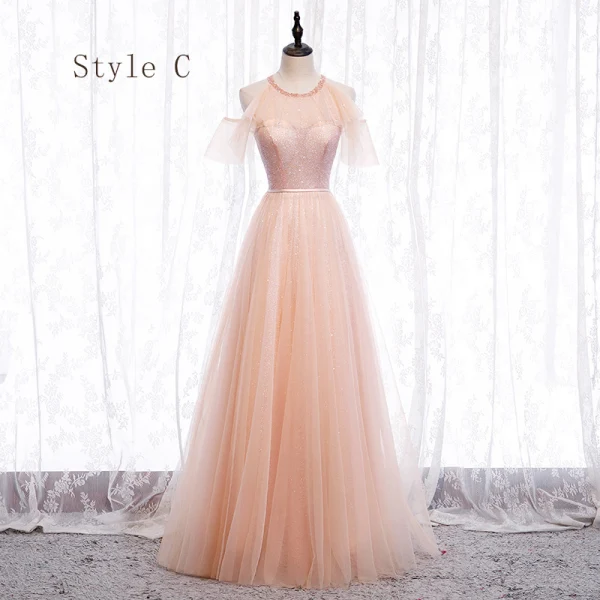 Fine Perle Rosa Brudepikekjoler 2020 Prinsesse Ryggløse Sash Beading Glitter Tyll Lange Buste