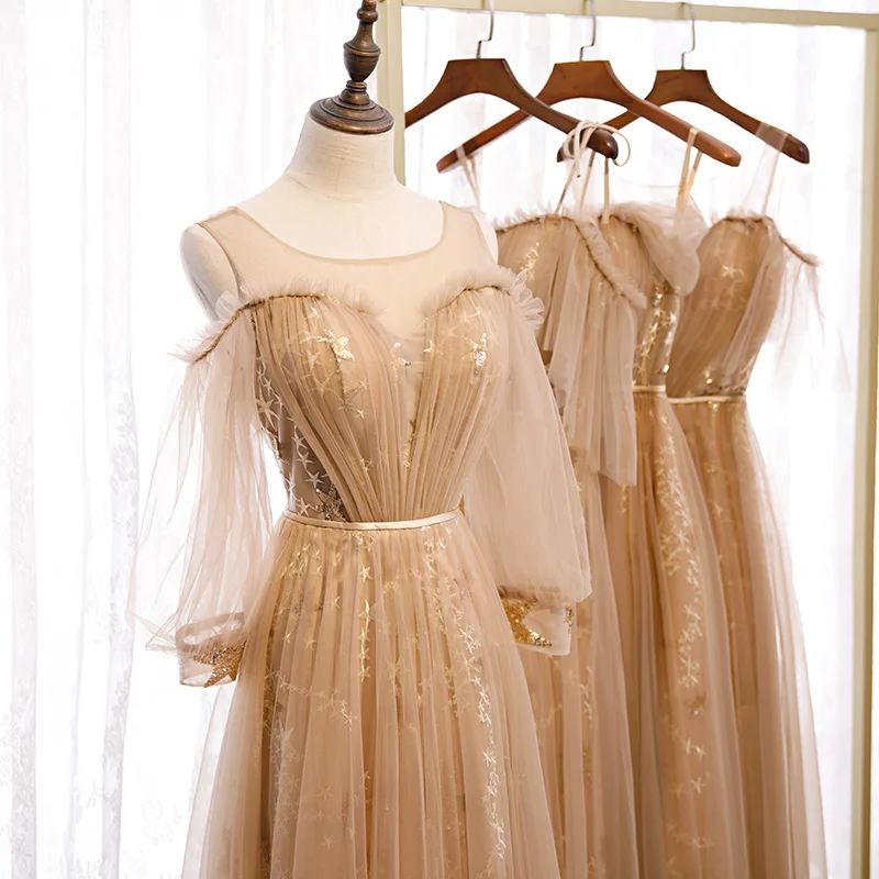 Elegant Brown Bridesmaid Dresses 2020 A-Line Princess Backless Sash Star Appliques Lace