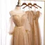 Élégant Marron Robe Demoiselle D'honneur 2020 Princesse Dos Nu Ceinture Étoile Appliques En Dentelle Paillettes Longue Volants