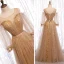 Élégant Marron Robe Demoiselle D'honneur 2020 Princesse Dos Nu Ceinture Étoile Appliques En Dentelle Paillettes Longue Volants