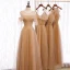 Elegant Brown Bridesmaid Dresses 2020 A-Line / Princess Short Sleeve Backless Rhinestone Floor-Length / Long Ruffle