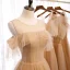 Elegant Brown Bridesmaid Dresses 2020 A-Line / Princess Short Sleeve Backless Rhinestone Floor-Length / Long Ruffle