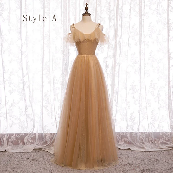 Elegant Brown Bridesmaid Dresses 2020 A-Line / Princess Short Sleeve Backless Rhinestone Floor-Length / Long Ruffle