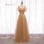 Elegant Brown Bridesmaid Dresses 2020 A-Line / Princess Short Sleeve Backless Rhinestone Floor-Length / Long Ruffle