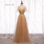 Elegant Brown Bridesmaid Dresses 2020 A-Line / Princess Short Sleeve Backless Rhinestone Floor-Length / Long Ruffle