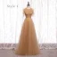 Elegant Brown Bridesmaid Dresses 2020 A-Line / Princess Short Sleeve Backless Rhinestone Floor-Length / Long Ruffle