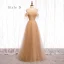Elegant Brown Bridesmaid Dresses 2020 A-Line / Princess Short Sleeve Backless Rhinestone Floor-Length / Long Ruffle