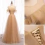 Elegant Brown Bridesmaid Dresses 2020 A-Line / Princess Short Sleeve Backless Rhinestone Floor-Length / Long Ruffle