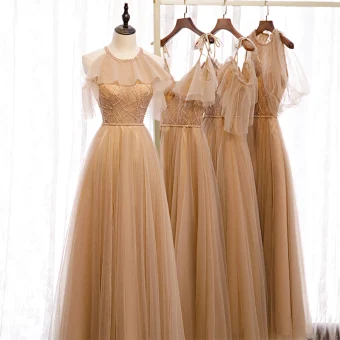 Chic Beautiful Brown Bridesmaid Dresses 2020 A Line Princess Short Sleeve Backless Beading Sash Floor Length Long Ruffle