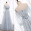 Chic / Beautiful Grey Bridesmaid Dresses 2020 A-Line / Princess Backless Beading Glitter Tulle Floor-Length / Long Ruffle