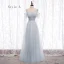 Chic / Beautiful Grey Bridesmaid Dresses 2020 A-Line / Princess Backless Beading Glitter Tulle Floor-Length / Long Ruffle