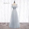 Chic / Beautiful Grey Bridesmaid Dresses 2020 A-Line / Princess Backless Beading Glitter Tulle Floor-Length / Long Ruffle