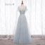 Chic / Beautiful Grey Bridesmaid Dresses 2020 A-Line / Princess Backless Beading Glitter Tulle Floor-Length / Long Ruffle